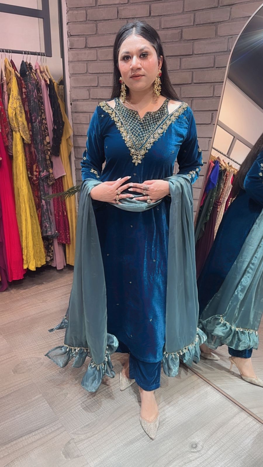 Kabira Teal blue Designer velvet Suit