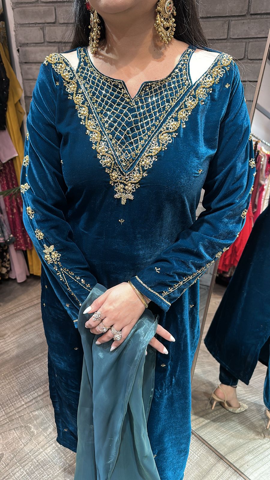 Kabira Teal blue Designer velvet Suit