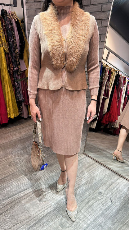 Gufur Beige fur jacket Woolen Dress