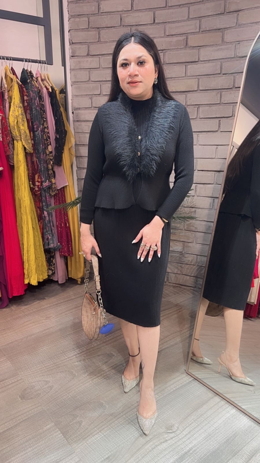 Gufur Black fur jacket Woolen Dress