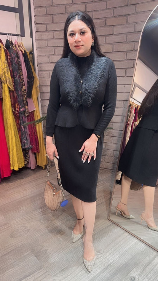 Gufur Black fur jacket Woolen Dress