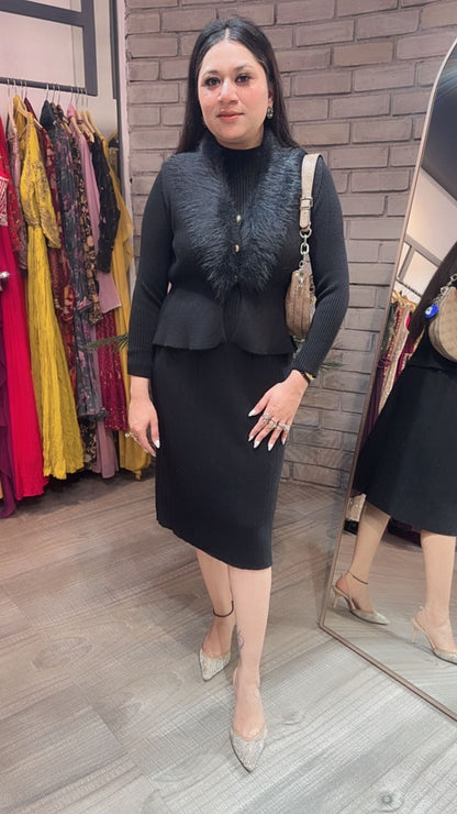 Gufur Black fur jacket Woolen Dress