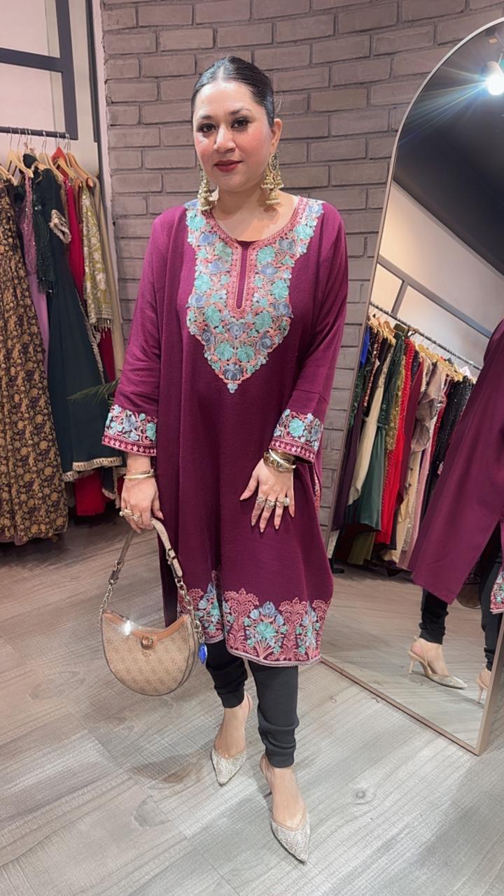 Jammu wine phiran Thread embroidered