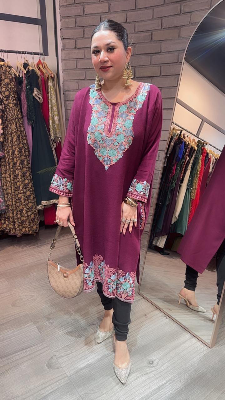 Jammu wine phiran Thread embroidered