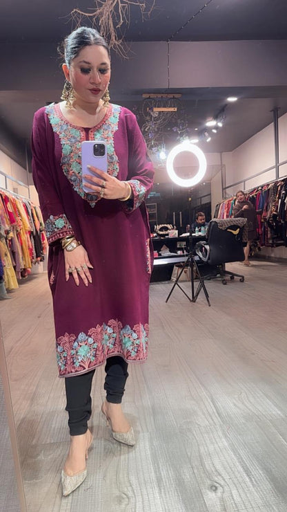 Jammu wine phiran Thread embroidered