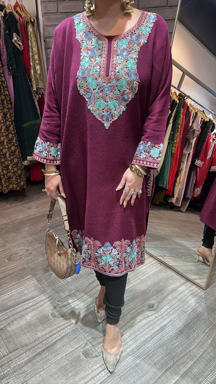 Jammu wine phiran Thread embroidered