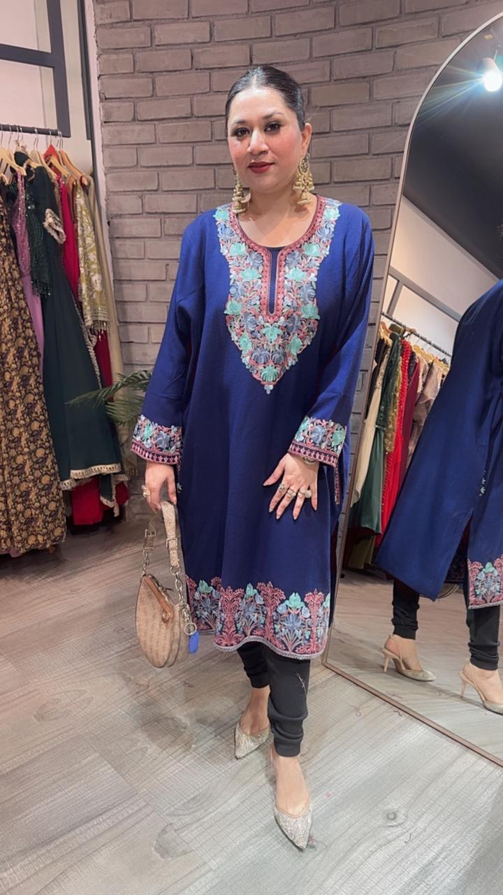 Jammu Navy Blue phiran Thread embroidered