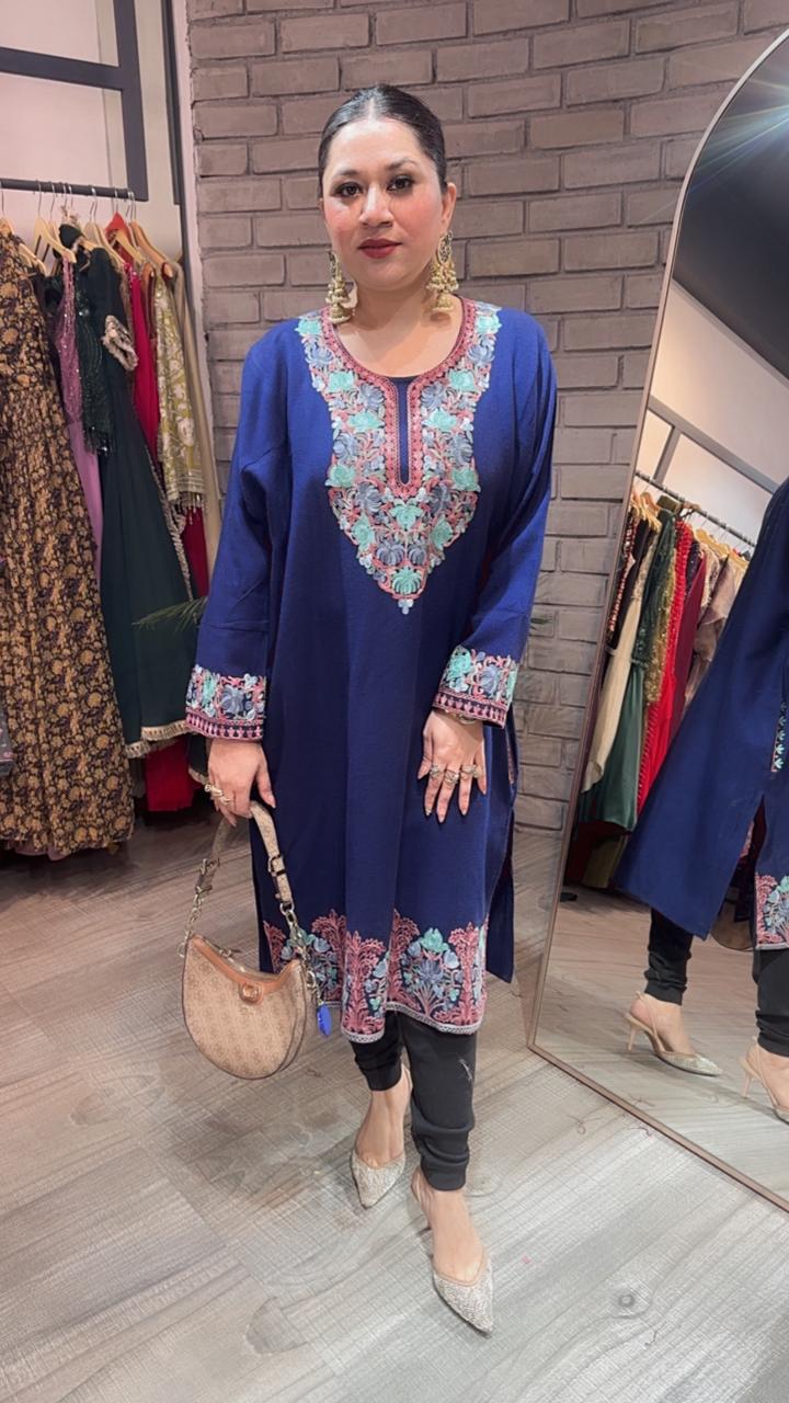 Jammu Navy Blue phiran Thread embroidered