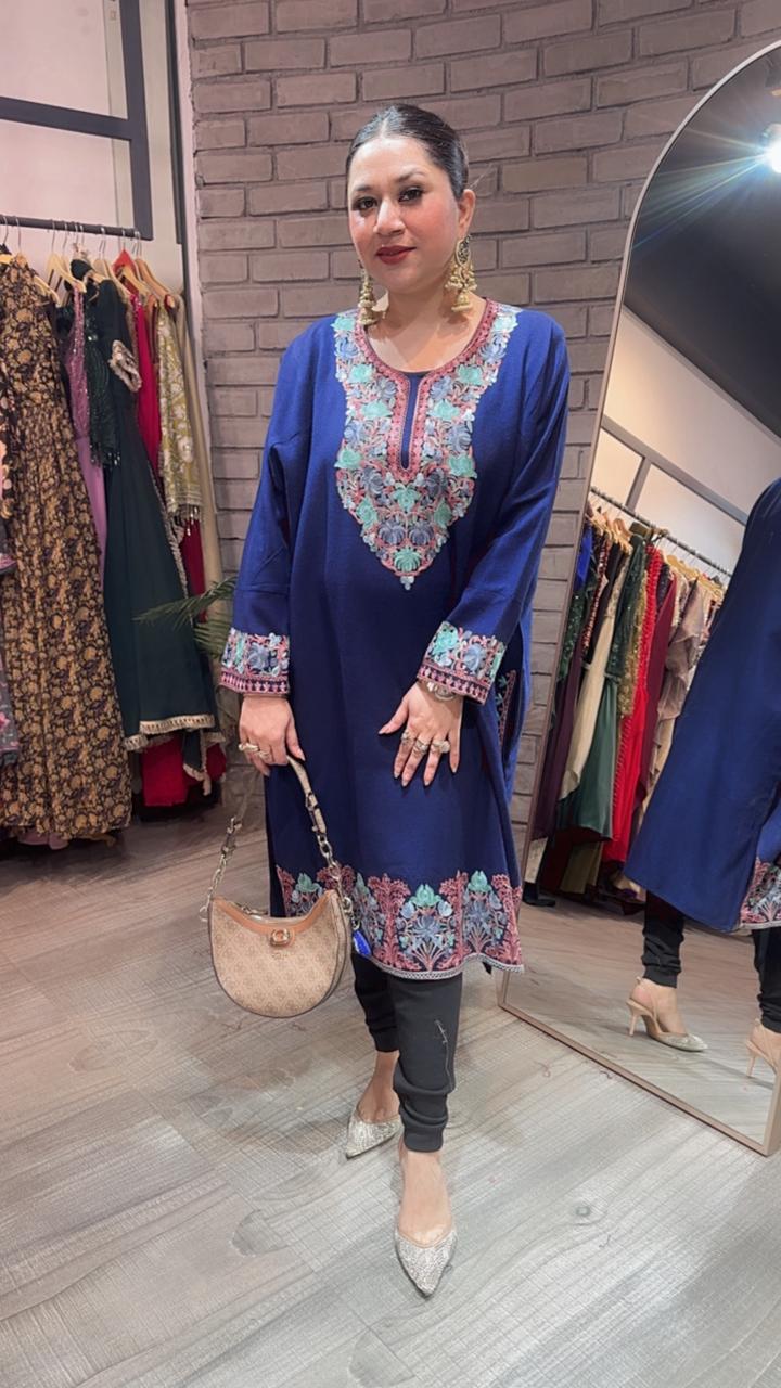 Jammu Navy Blue phiran Thread embroidered