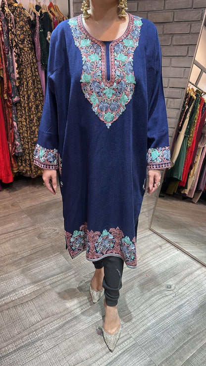 Jammu Navy Blue phiran Thread embroidered
