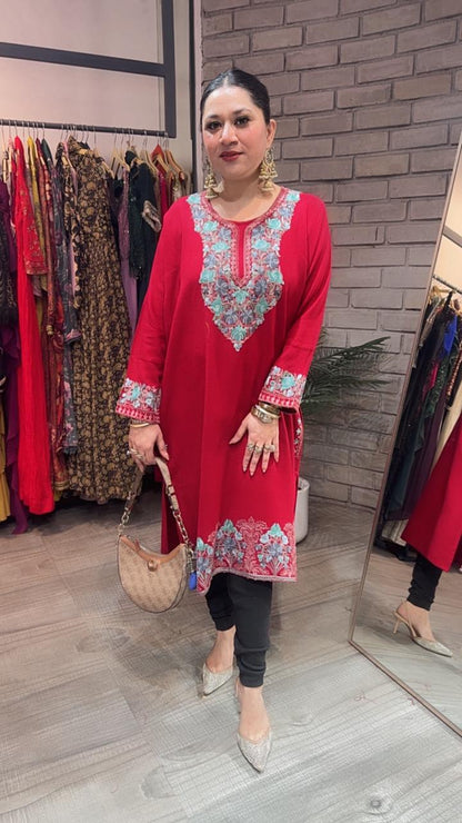 Jammu Red phiran Thread embroidered