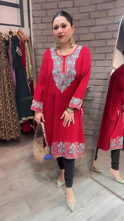 Jammu Red phiran Thread embroidered