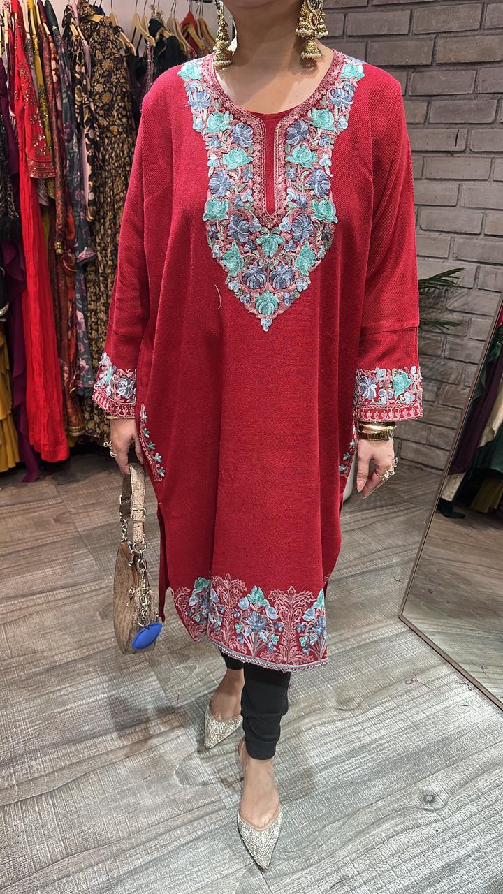 Jammu Red phiran Thread embroidered