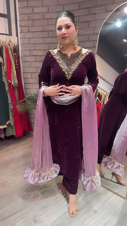 Kabira wine Designer velvet Suit