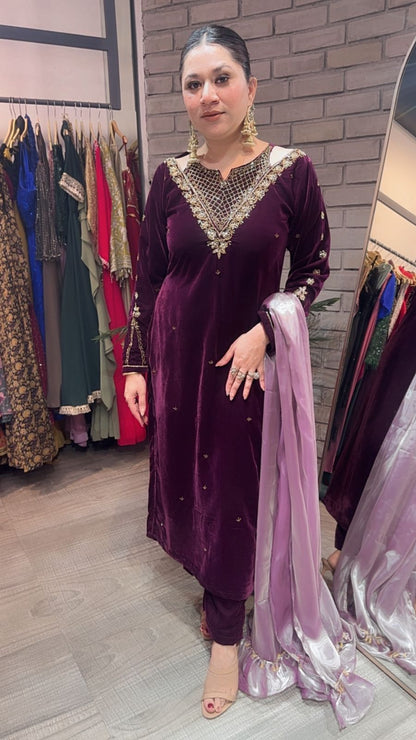 Kabira wine Designer velvet Suit