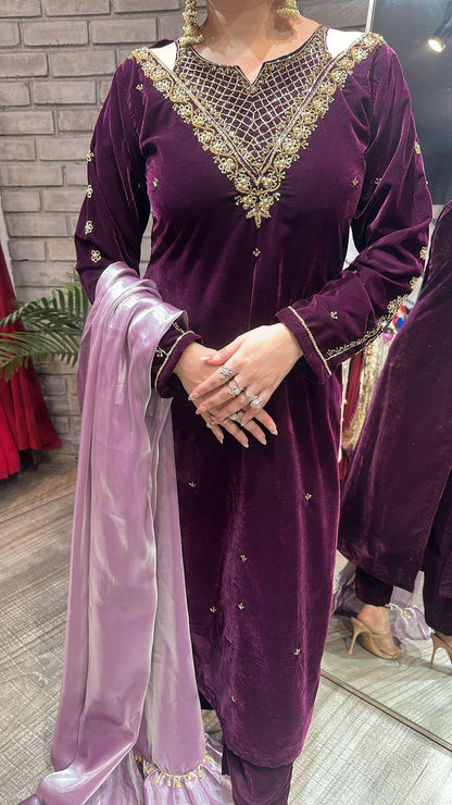 Kabira wine Designer velvet Suit