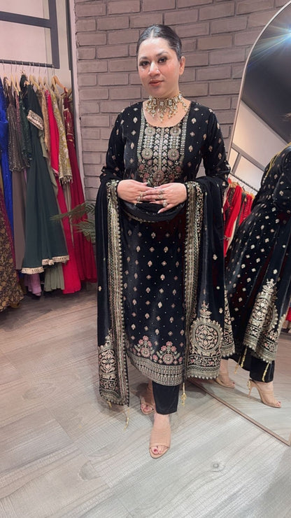 Dhurandhar Black velvet  Designer suit