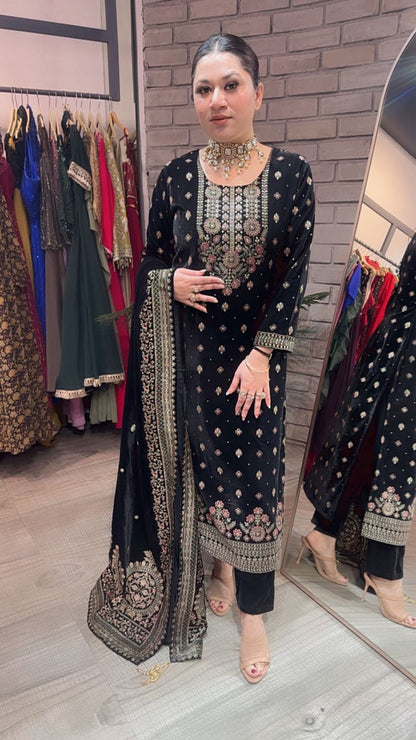 Dhurandhar Black velvet  Designer suit