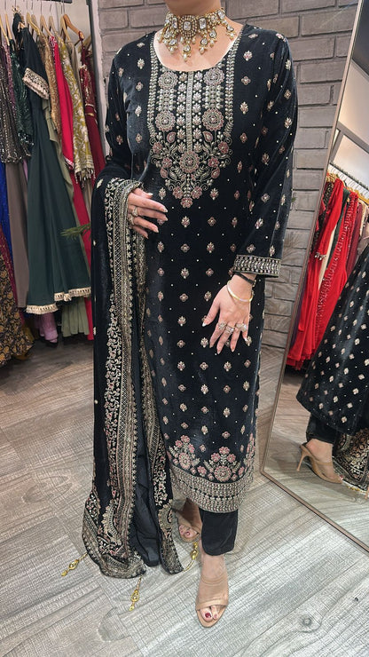 Dhurandhar Black velvet  Designer suit