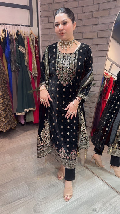 Dhurandhar Black velvet  Designer suit