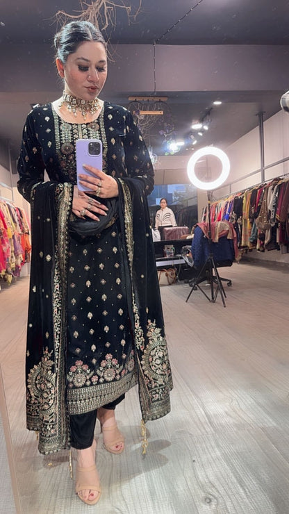 Dhurandhar Black velvet  Designer suit