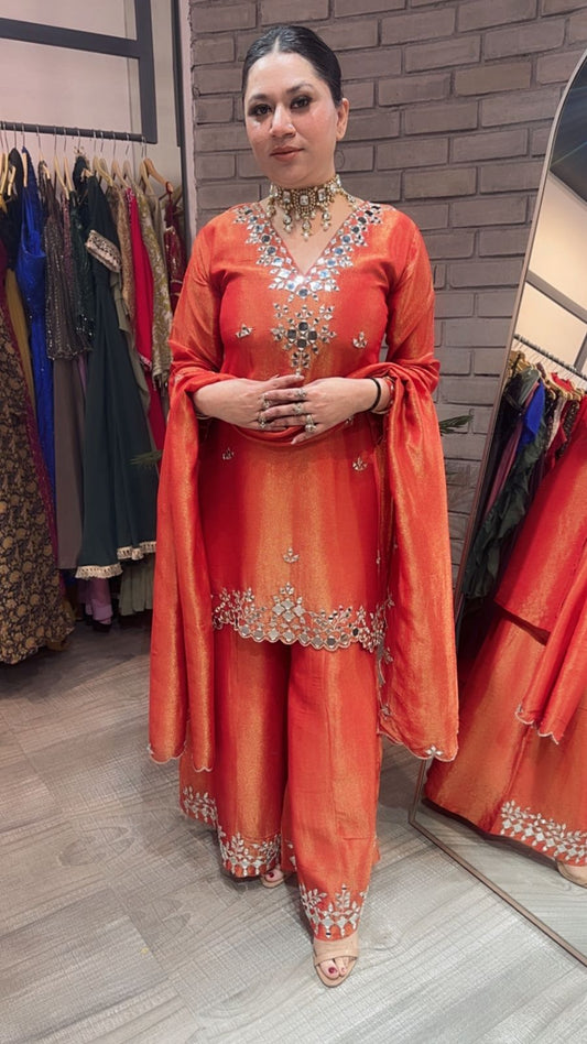 Sanskari Rust Mirror Designer suit