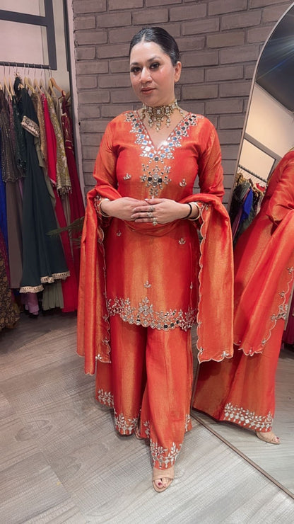 Sanskari Rust Mirror Designer suit