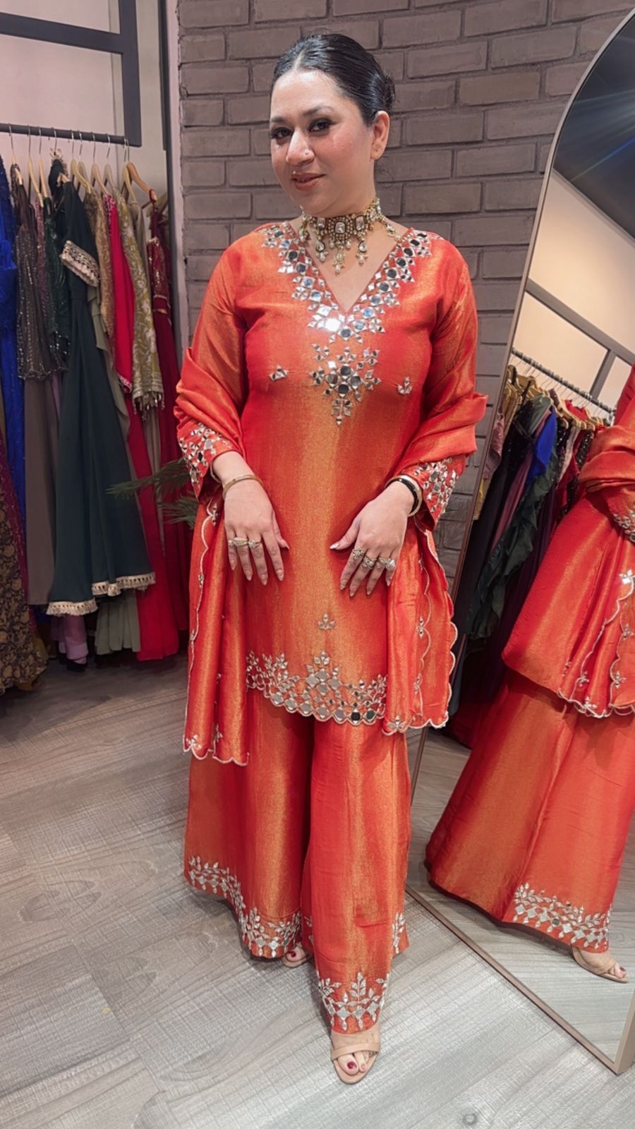 Sanskari Rust Mirror Designer suit