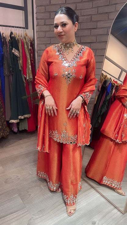 Sanskari Rust Mirror Designer suit