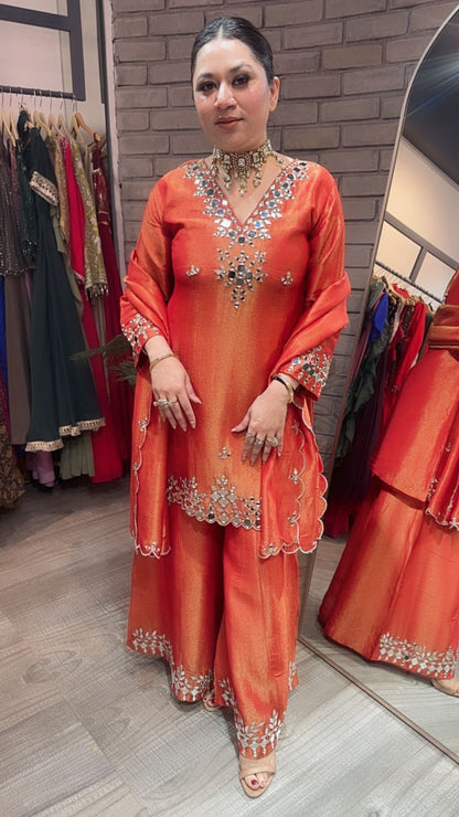 Sanskari Rust Mirror Designer suit
