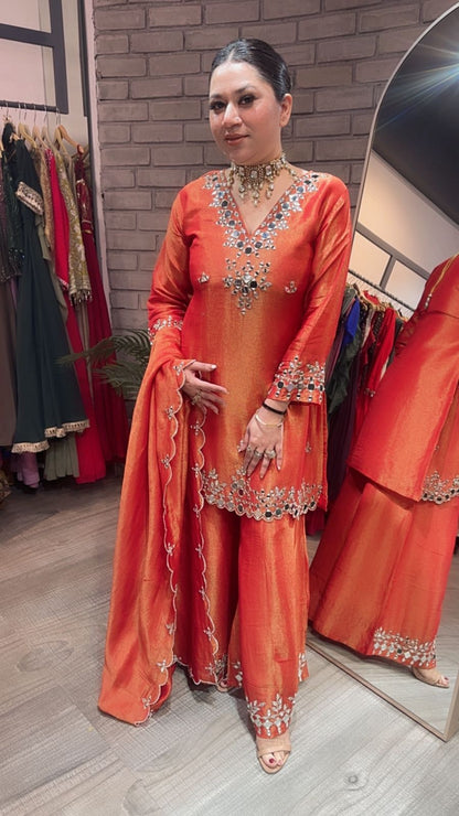 Sanskari Rust Mirror Designer suit