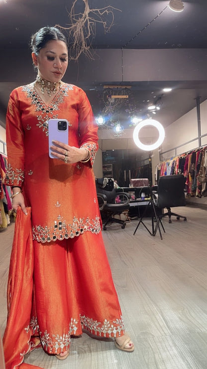 Sanskari Rust Mirror Designer suit