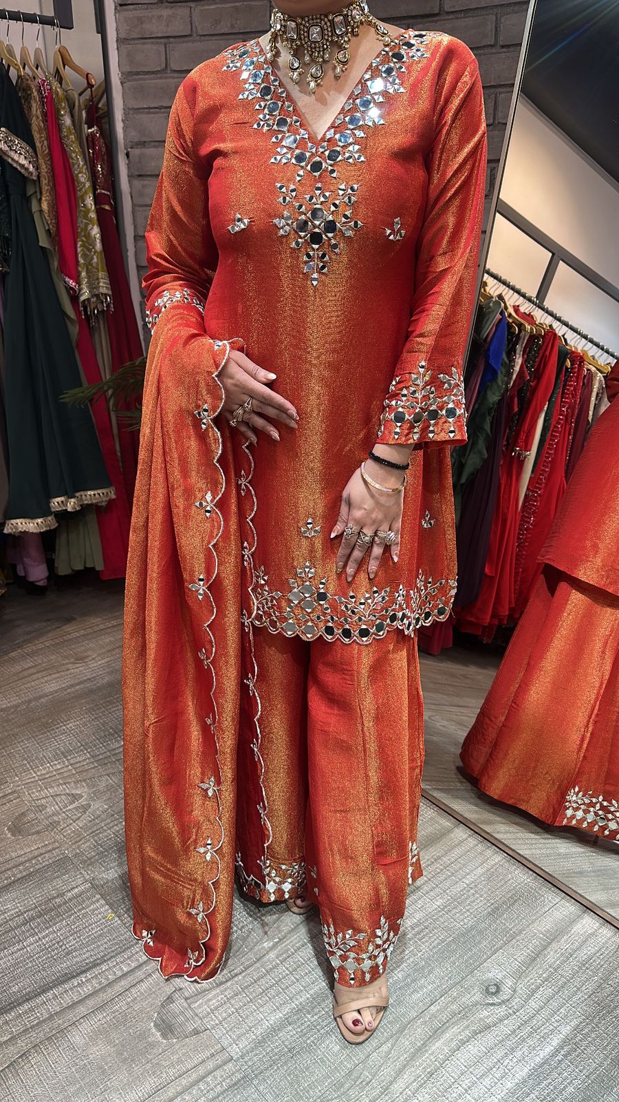Sanskari Rust Mirror Designer suit
