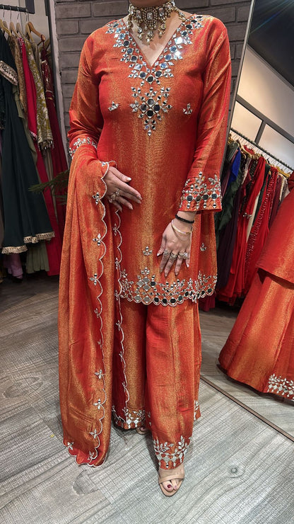 Sanskari Rust Mirror Designer suit