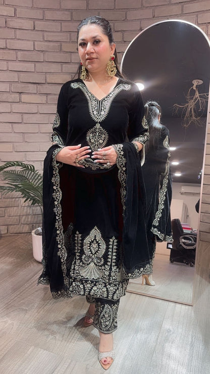 Tehseen Black Designer velvet Suit