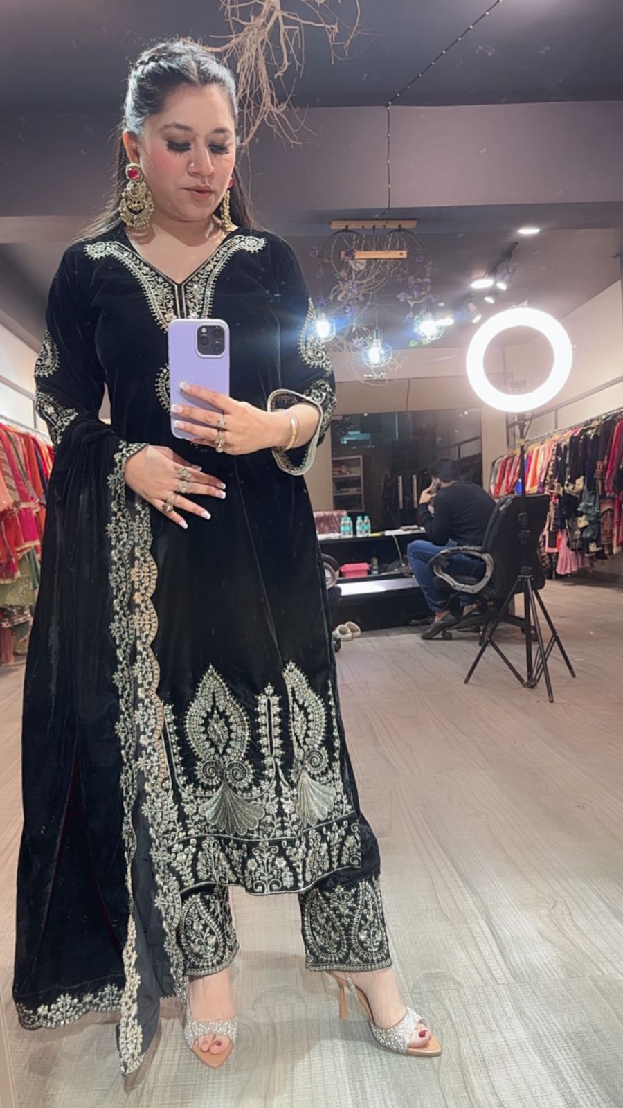 Tehseen Black Designer velvet Suit