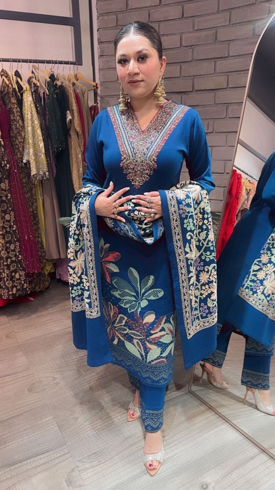 Kali Mirch Teal Blue Woolen Designer suit