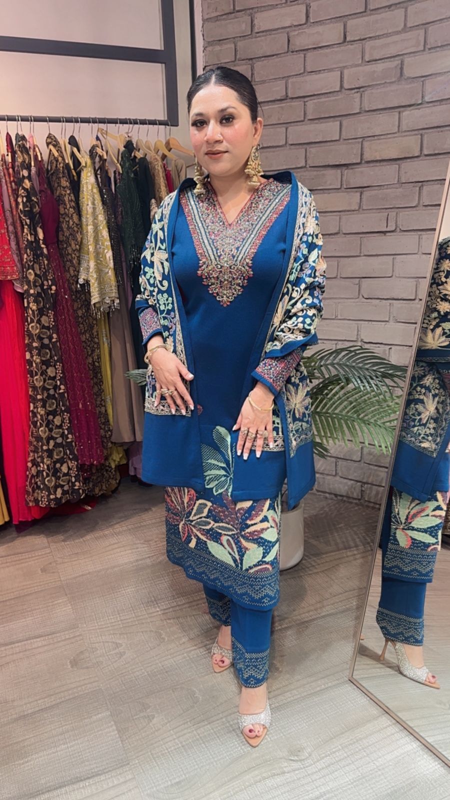 Kali Mirch Teal Blue Woolen Designer suit