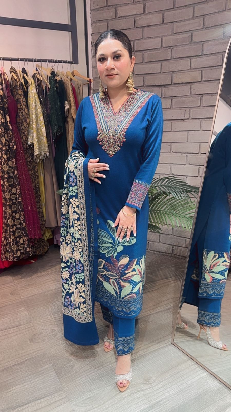 Kali Mirch Teal Blue Woolen Designer suit