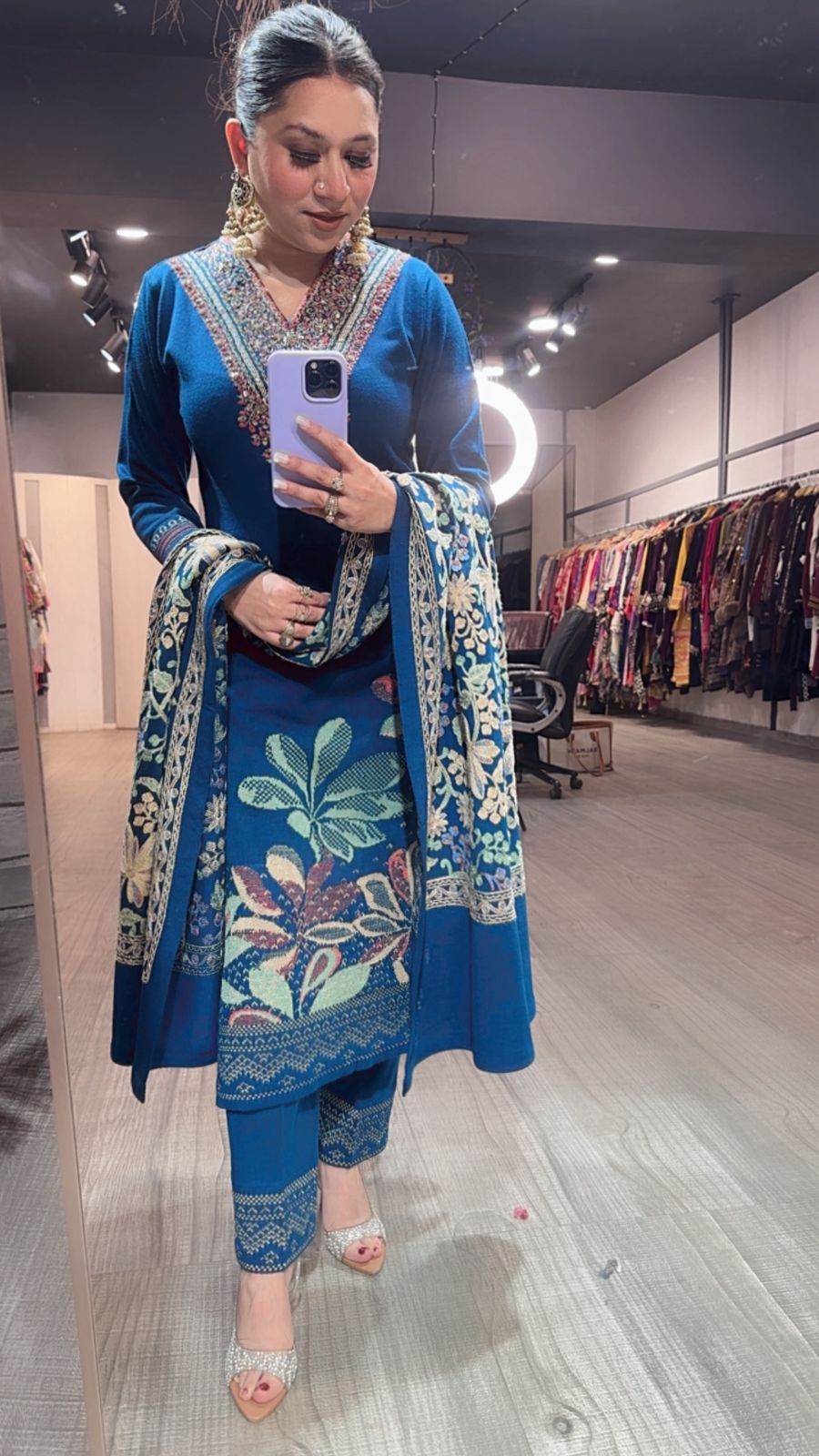 Kali Mirch Teal Blue Woolen Designer suit