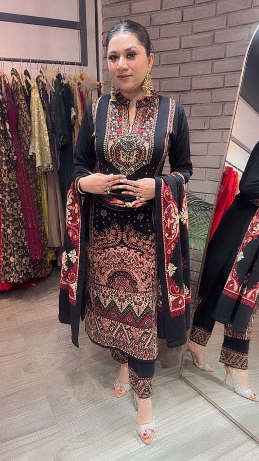 Garam Black Woolen Designer suit
