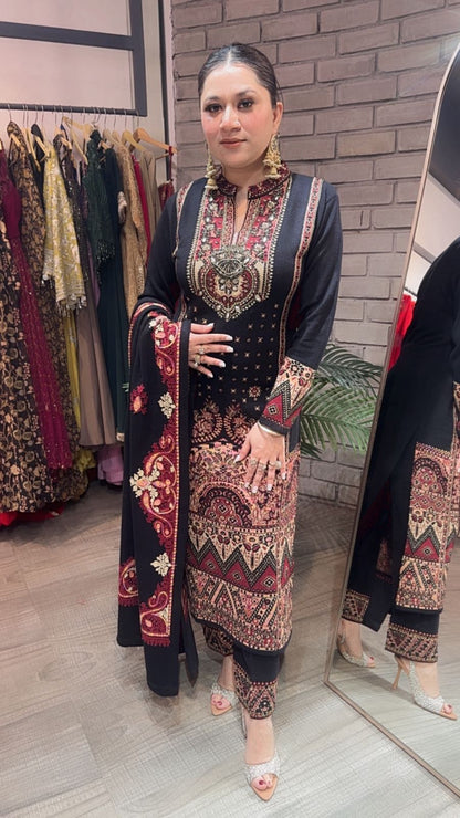 Garam Black Woolen Designer suit
