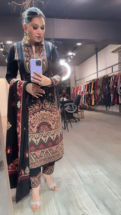 Garam Black Woolen Designer suit