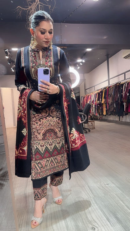 Garam Black Woolen Designer suit