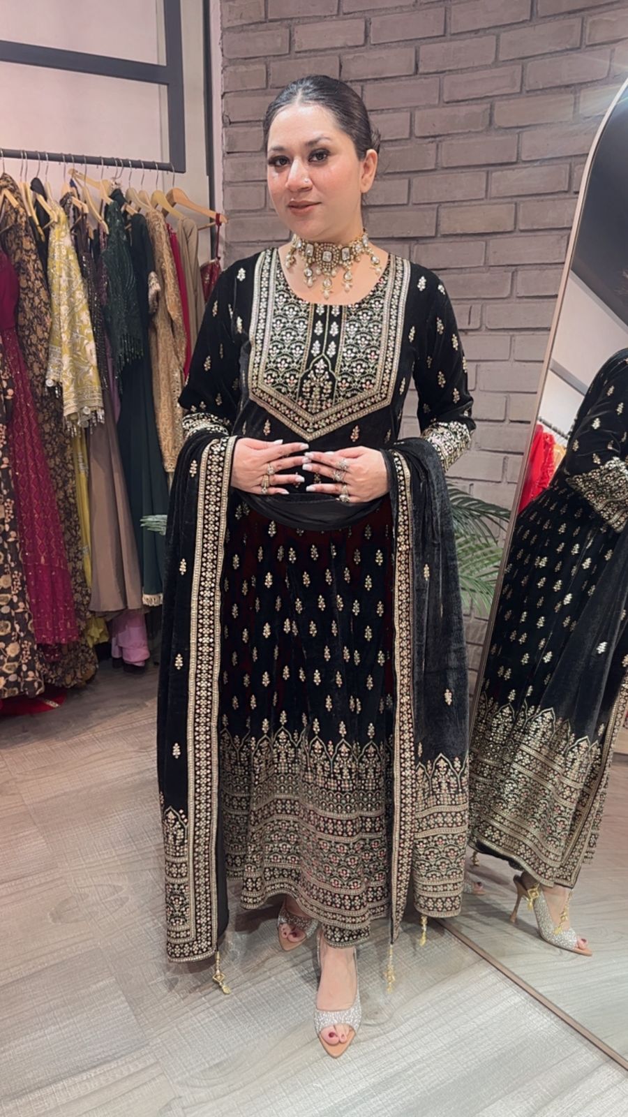 Lohri Black Emboss Velvet Anarkali