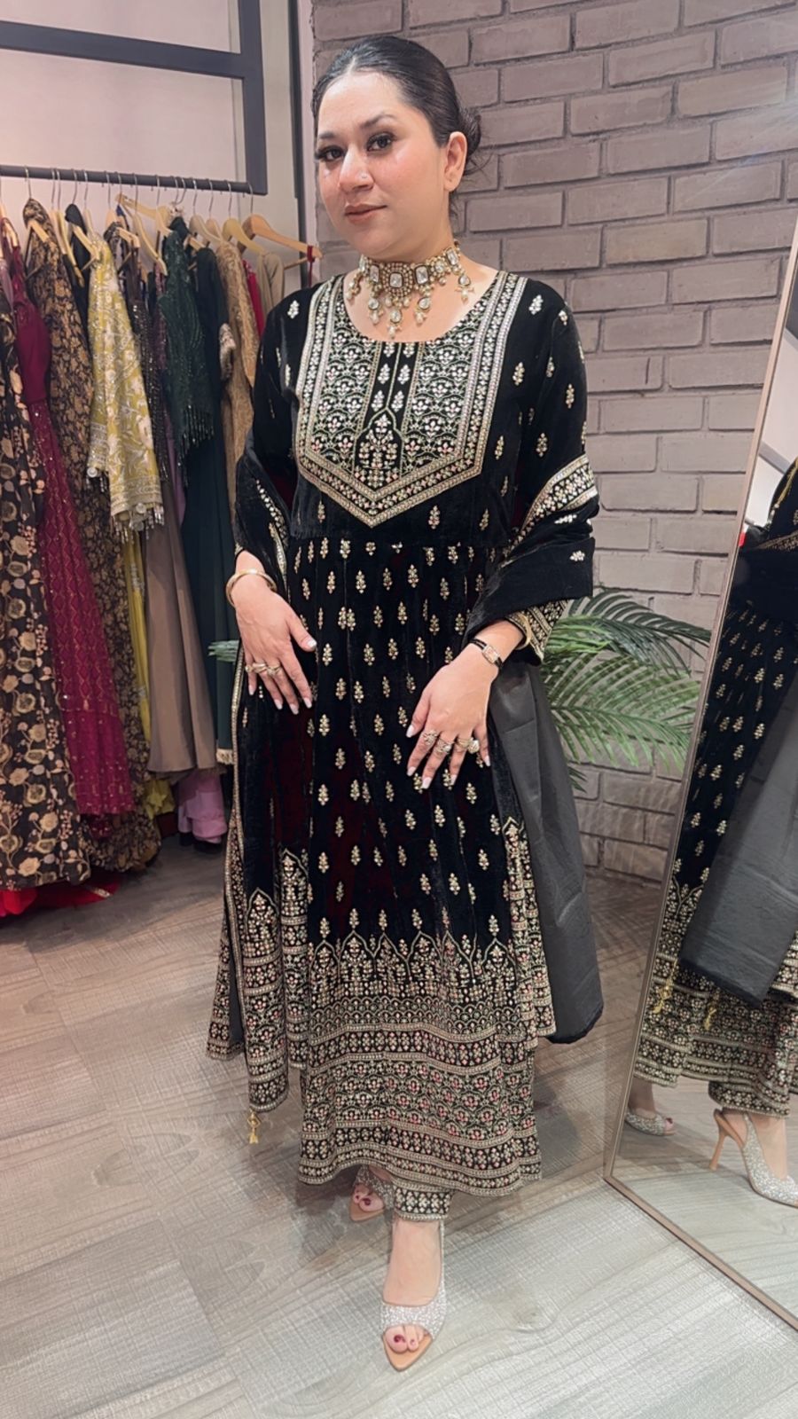 Lohri Black Emboss Velvet Anarkali