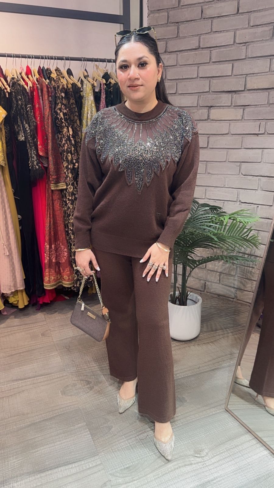 Glamour Brown Neck work Cordset