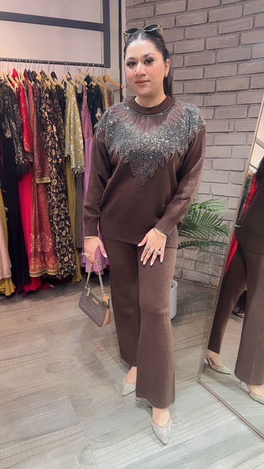 Glamour Brown Neck work Cordset