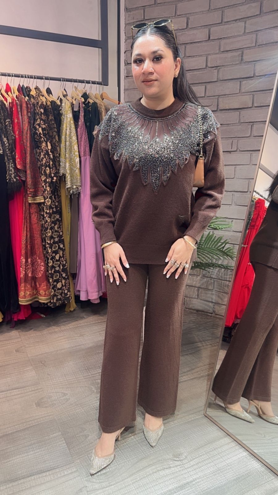 Glamour Brown Neck work Cordset