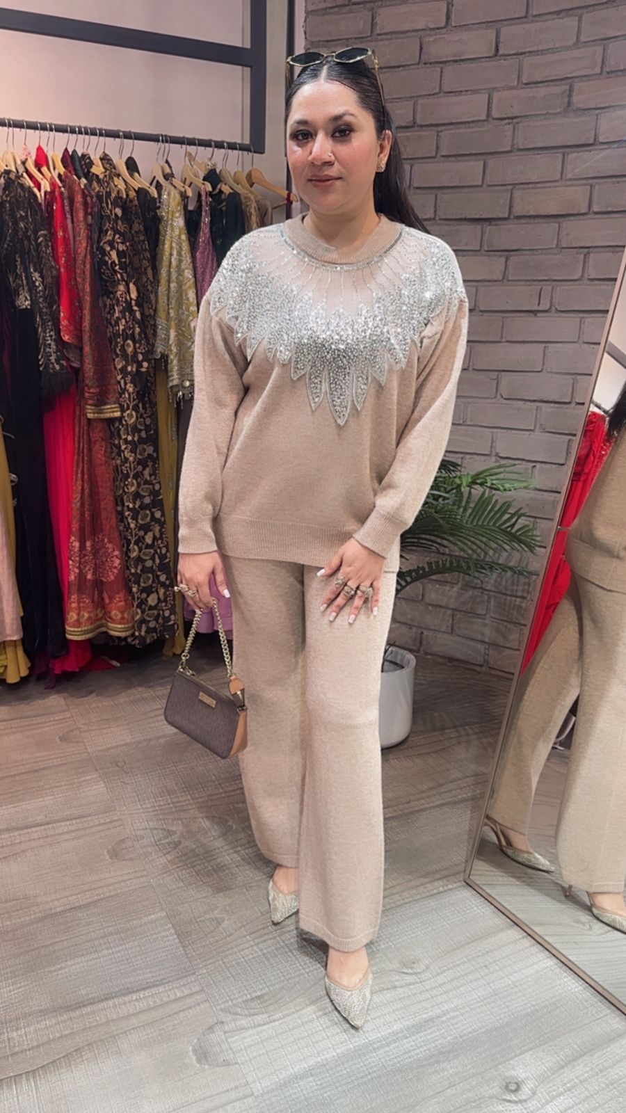 Glamour Beige  Neck work Cordset